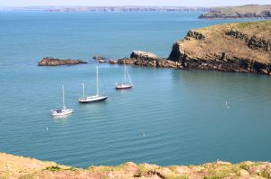 Climbing the cliffs from the boat landing at Skomer.